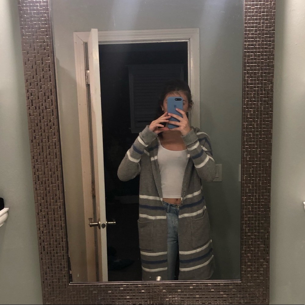 grey cardigan